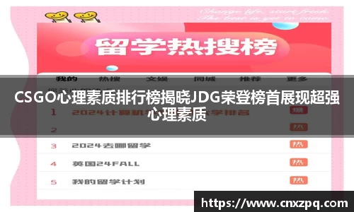 CSGO心理素质排行榜揭晓JDG荣登榜首展现超强心理素质